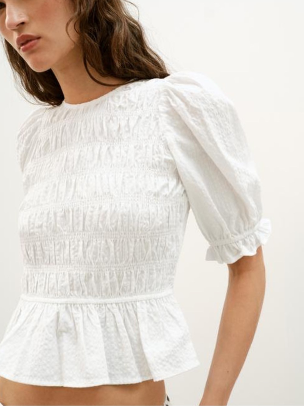 ZARA WOMENS WHITE SMOCKED TOP BLOUSE LARGE 2298/062/250/L